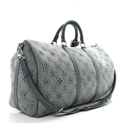 Louis Vuitton Monogram Washed Denim Keepall Bandouliere 50 Blue 2 of 9