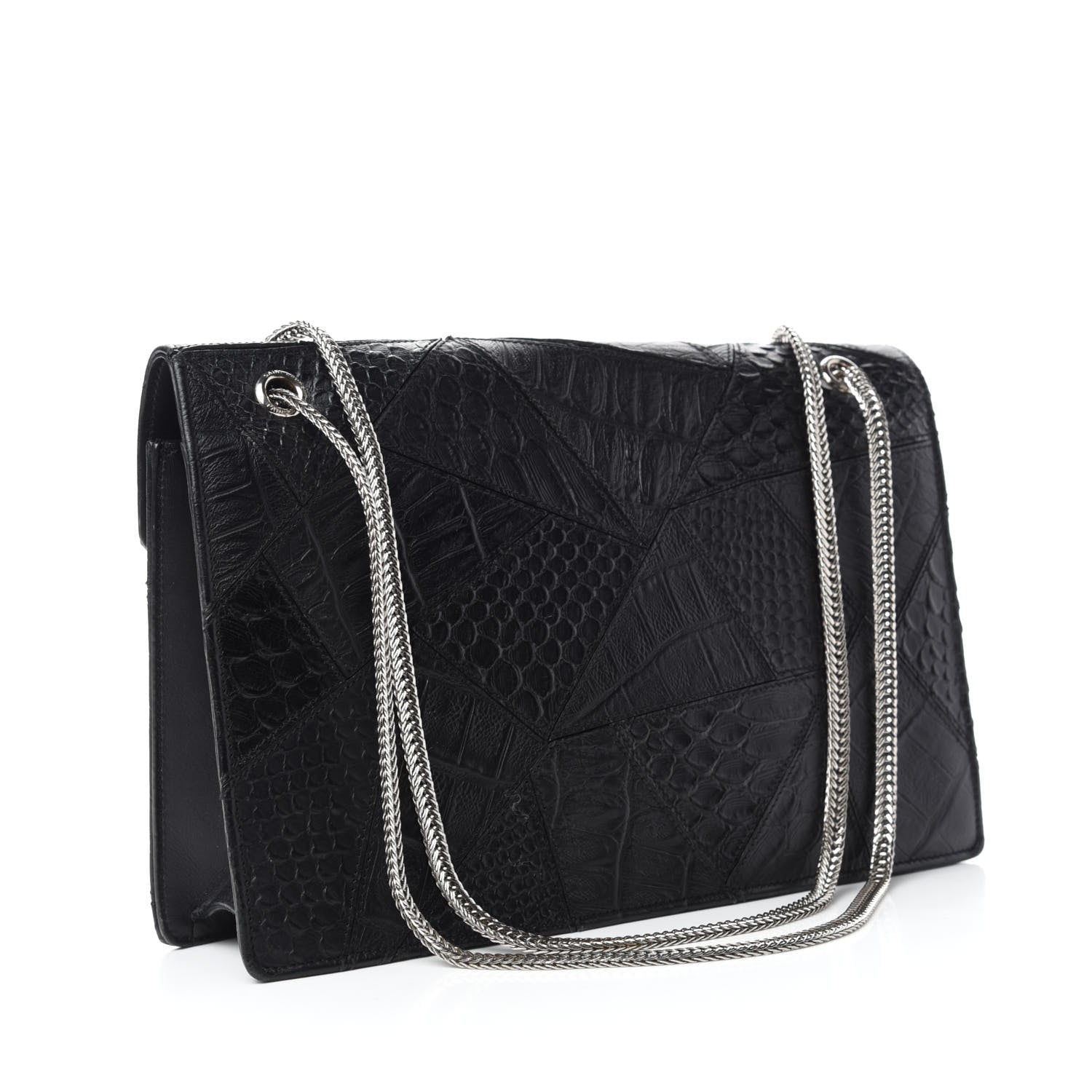 Saint Laurent Calfskin Crocodile Embossed Medium Betty Black 3 of 11