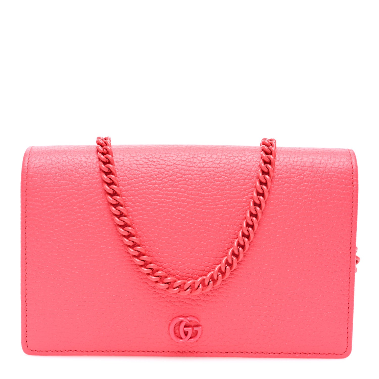 Gucci Dollar Calfskin Enamel Monochrome Mini GG Marmont Chain Wallet Runway Coral 1 of 10
