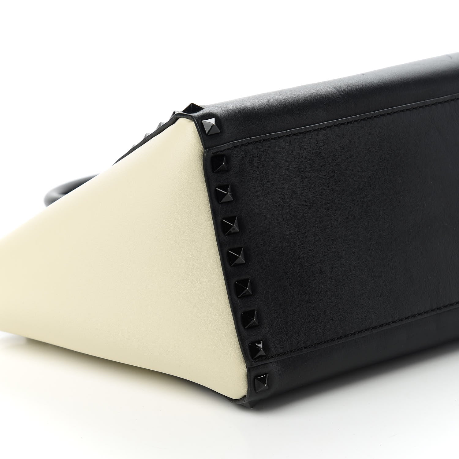 Valentino Garavani Vitello Bi-Color Small Rockstud Double Handle Tote Ivory Black 6 of 10