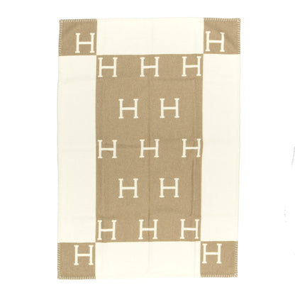 Hermes Wool Cashmere Avalon Baby Blanket Noisette Moyen White 1 of 2