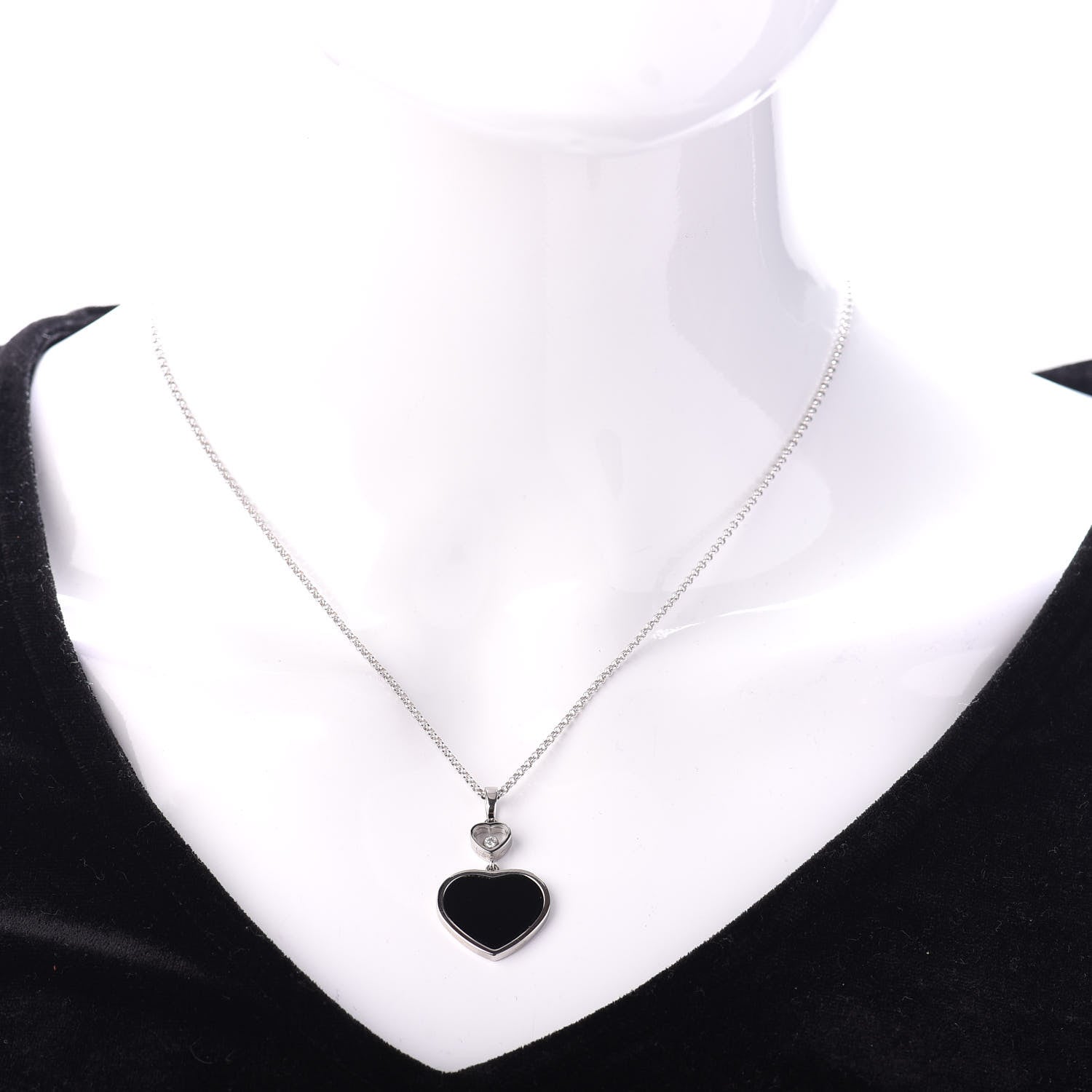 Chopard 18K White Gold Diamond Onyx Happy Hearts Necklace 2 of 4