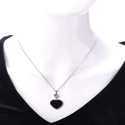 Chopard 18K White Gold Diamond Onyx Happy Hearts Necklace 2 of 4
