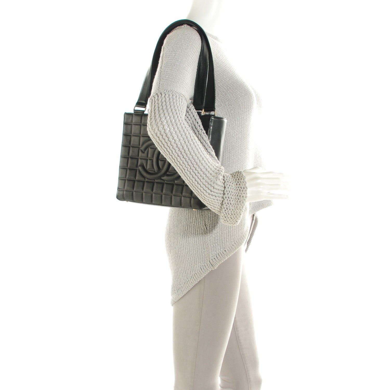 Chanel Lambskin Quilted Chocolate Bar Tote Black 2 of 7