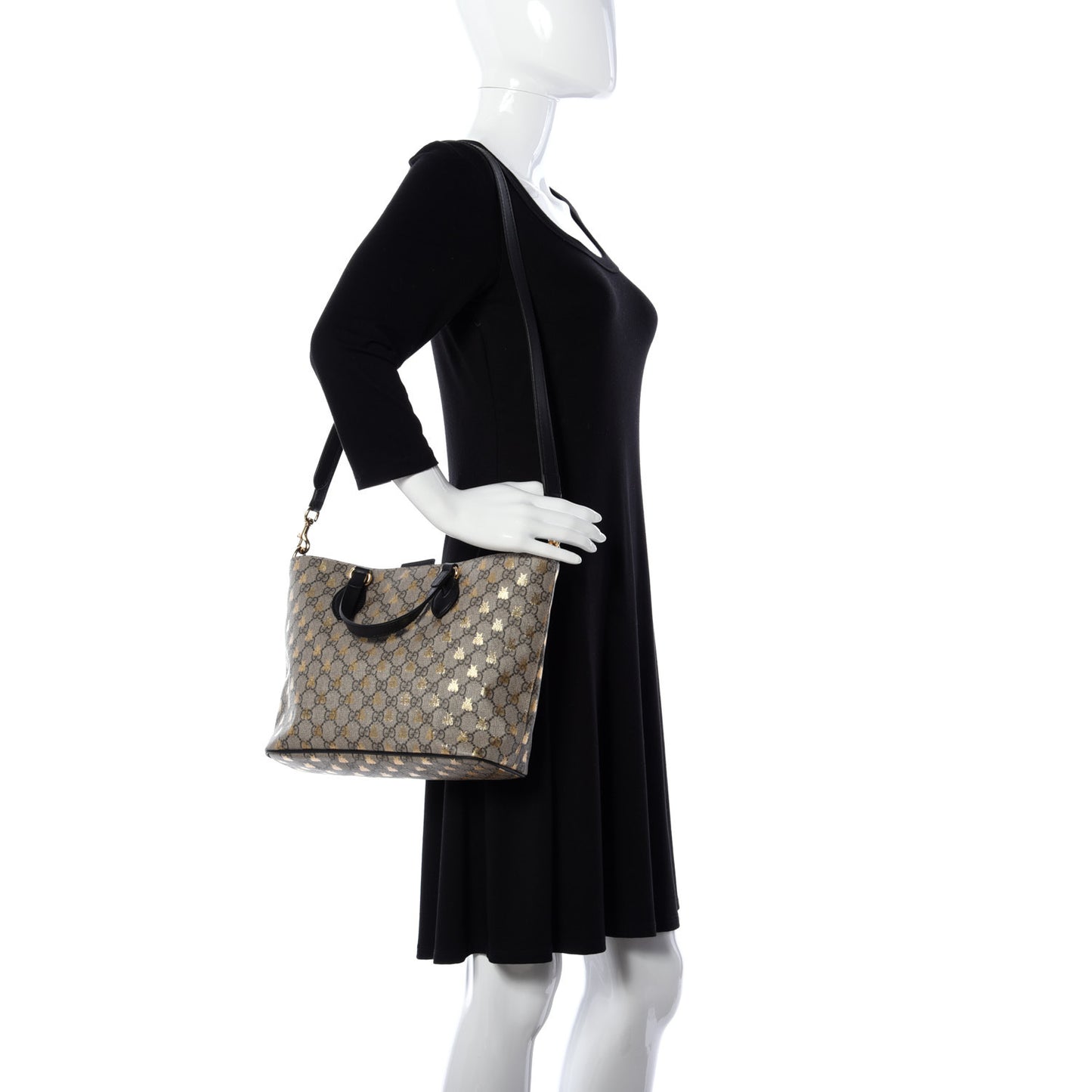 Soft GG Supreme Monogram Bees Small Crossbody Tote Beige Oro Black
