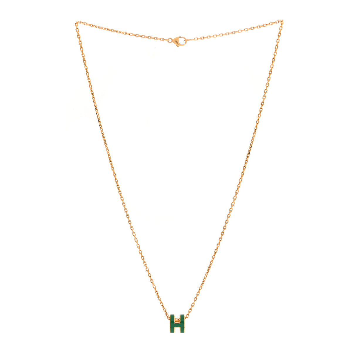 Lacquered Rose Gold Mini Pop H Pendant Necklace Malachite