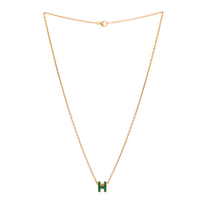 Hermes Lacquered Rose Gold Mini Pop H Pendant Necklace Malachite 3 of 7