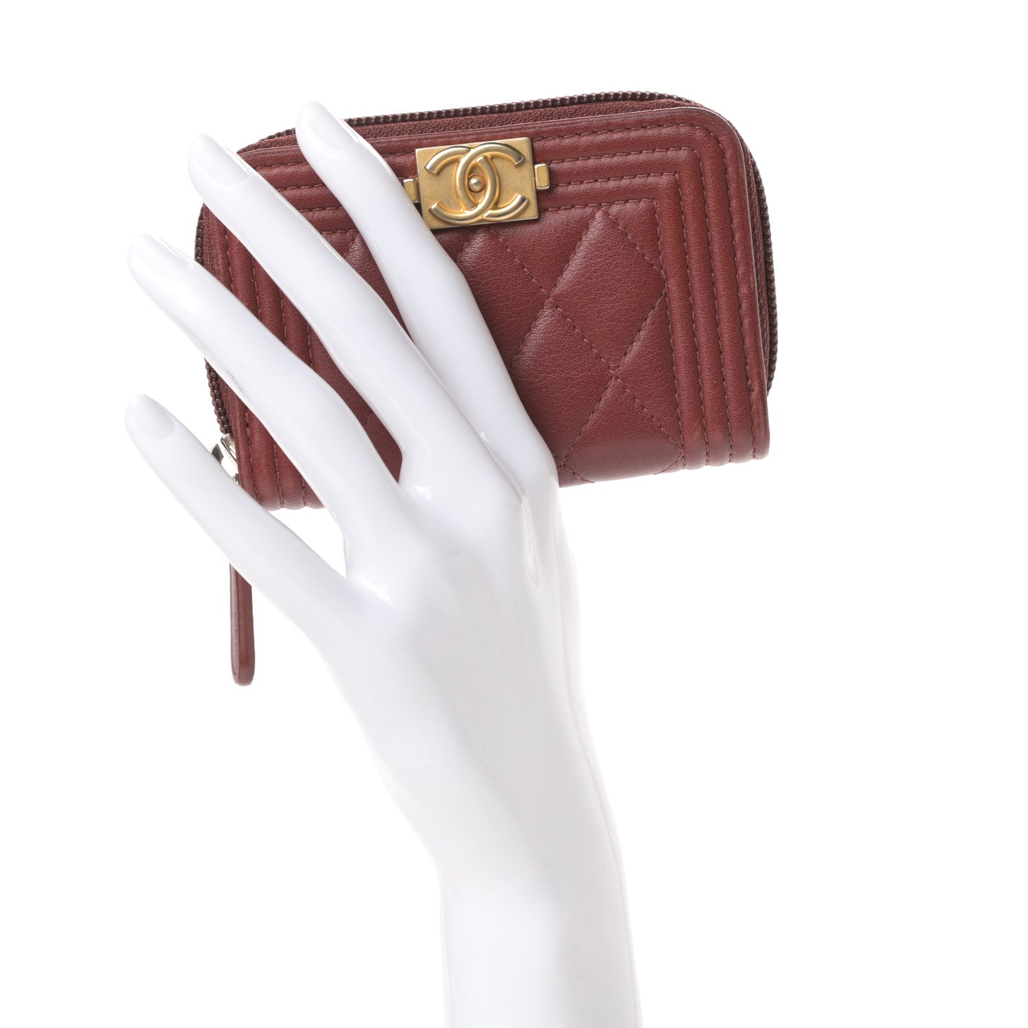 Chanel Lambskin Quilted Zip Around Boy Coin Purse Wallet Burgundy 2 of 10