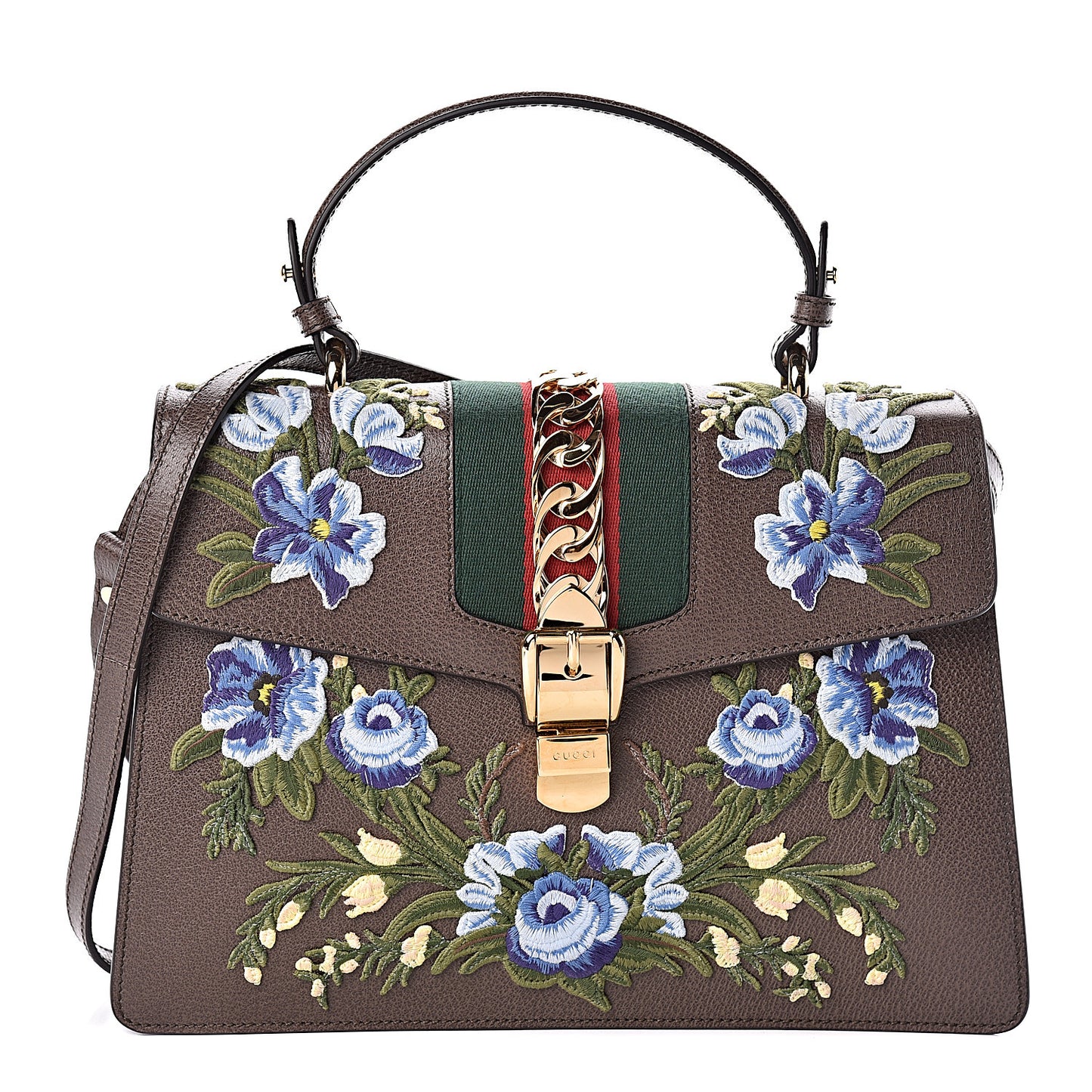 Calfskin Embroidered Medium Sylvie Top Handle Bag New Acero Multicolor