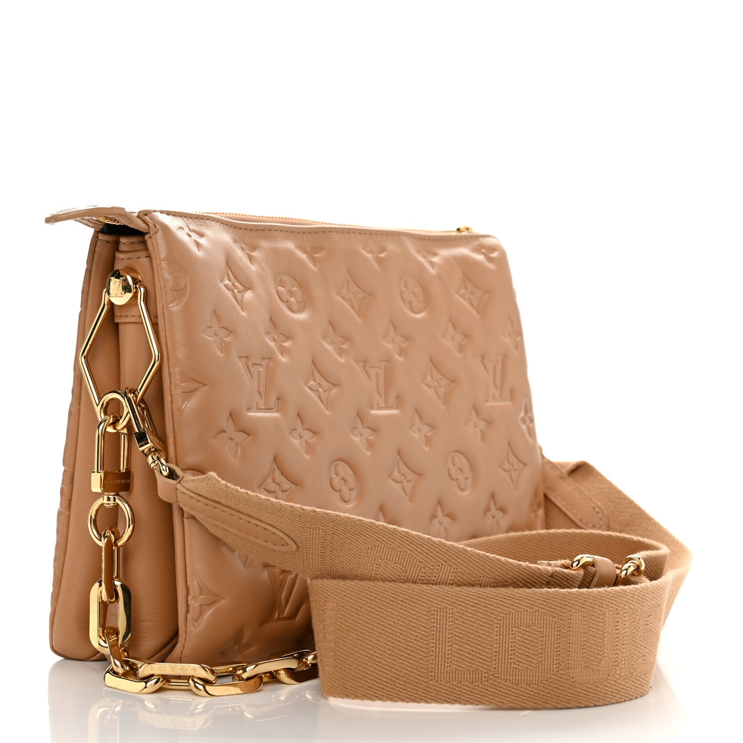 Louis Vuitton Lambskin Embossed Monogram Coussin PM Camel 3 of 9