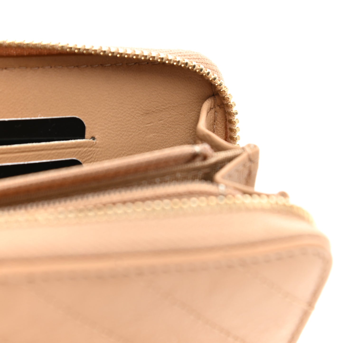 Glazed Lambskin Chevron Quilted Zip Around Wallet Beige