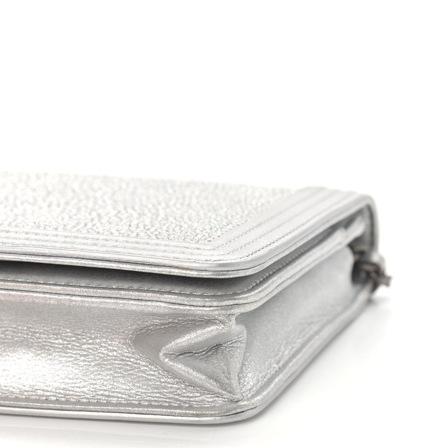 Metallic Galuchat Stingray Lambskin Boy Wallet On Chain WOC Silver