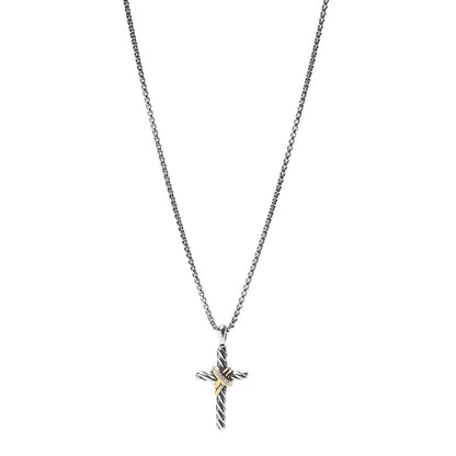 David Yurman Sterling Silver 14K Yellow Gold Diamond 32mm X Cross Pendant Necklace 1 of 3