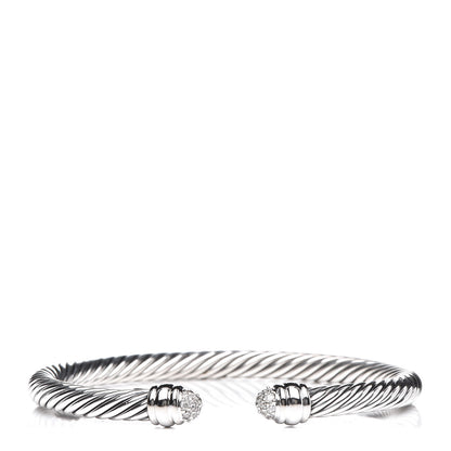 David Yurman Sterling Silver Pave Diamond 5mm Cable Classics Bracelet 1 of 5
