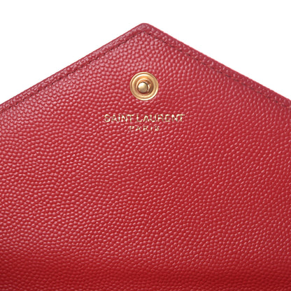 Saint Laurent Grain De Poudre Matelasse Chevron Monogram Chain Wallet Red 6 of 10