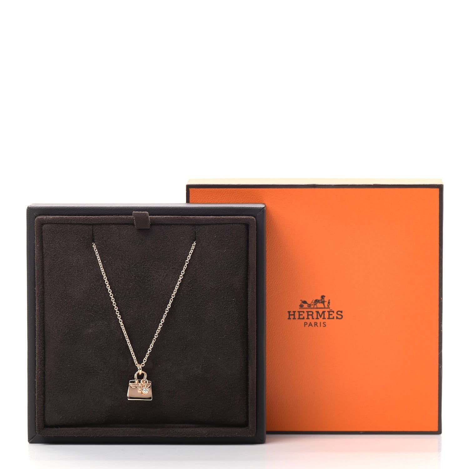 Hermes 18K Rose Gold Diamond Birkin Pendant Necklace 5 of 5