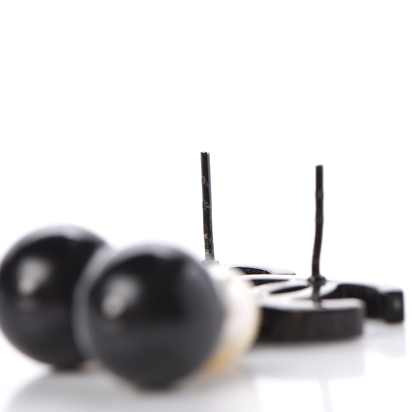 Ruthenium Pearl Bead CC Drop Earrings Black