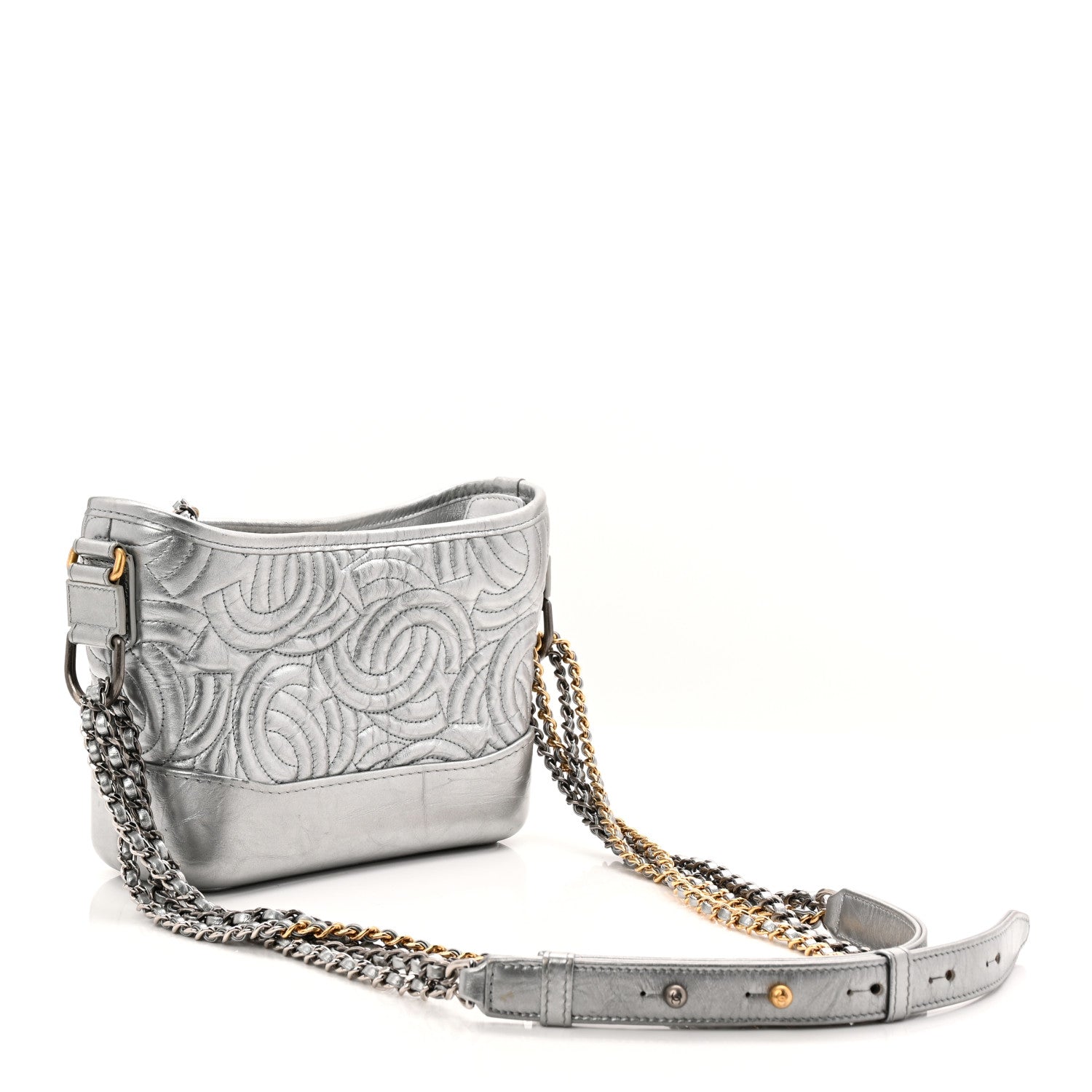 Chanel Metallic Aged Calfskin CC Quilted Small Gabrielle Hobo Dark Silver 3 of 10