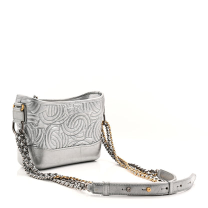 Chanel Metallic Aged Calfskin CC Quilted Small Gabrielle Hobo Dark Silver 3 of 10