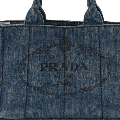 Prada Denim Small Logo Tote Bleu 7 of 10