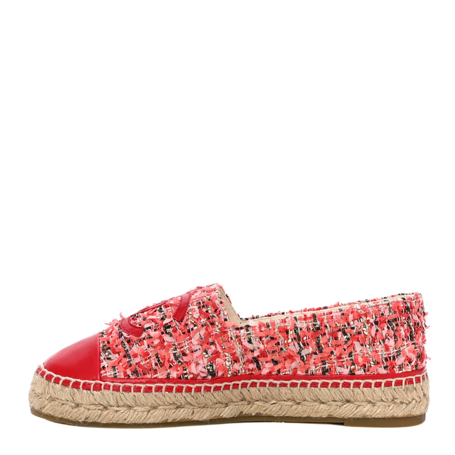 Tweed Lambskin CC Espadrilles 39 Coral Pink Black Red