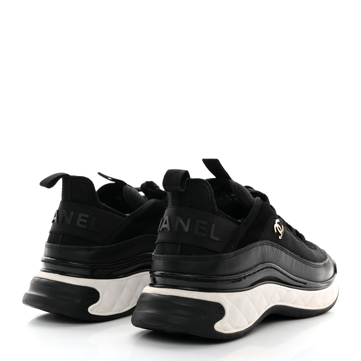 Velvet Calfskin Mixed Fibers CC Sneakers 38.5 Black