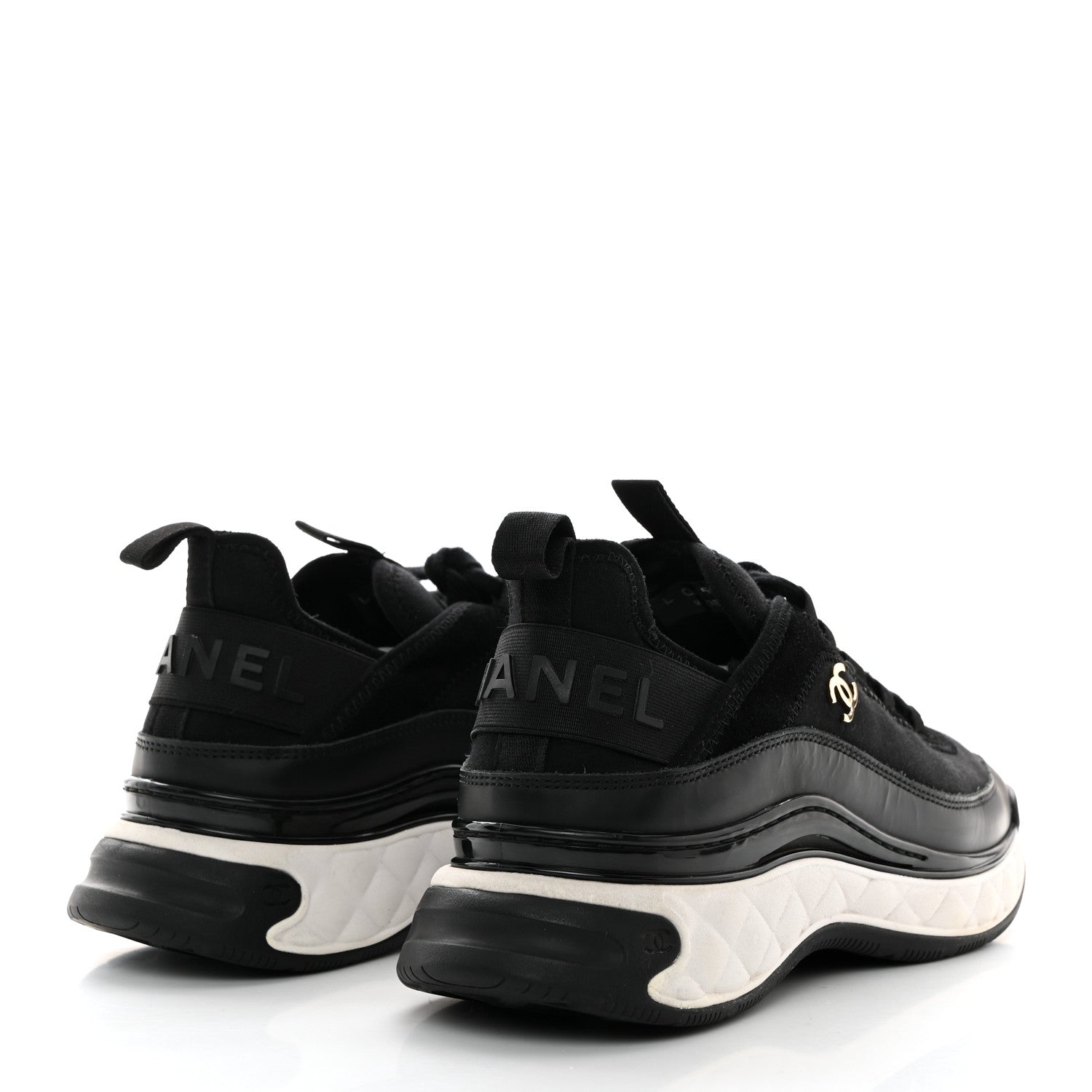 Chanel Velvet Calfskin Mixed Fibers CC Sneakers 38.5 Black 4 of 8