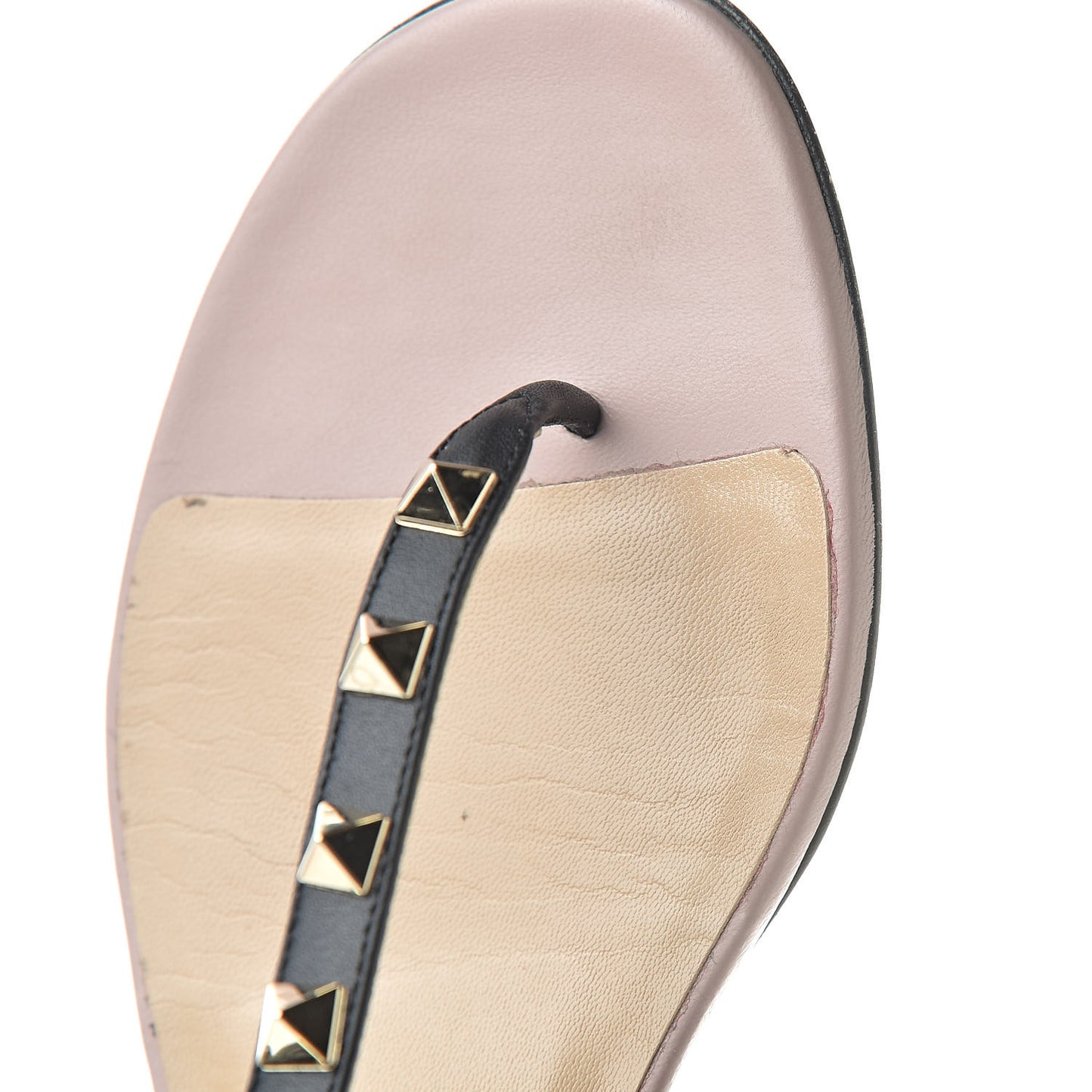 Calfskin Rockstud Ankle Wrap Flat Thong Sandals 37 Black Poudre
