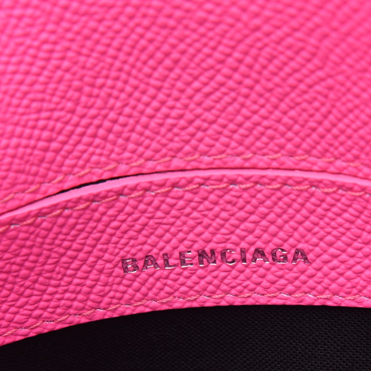 Signature Grained Calfskin Logo XXS Ville Top Handle Bag Acid Pink Black