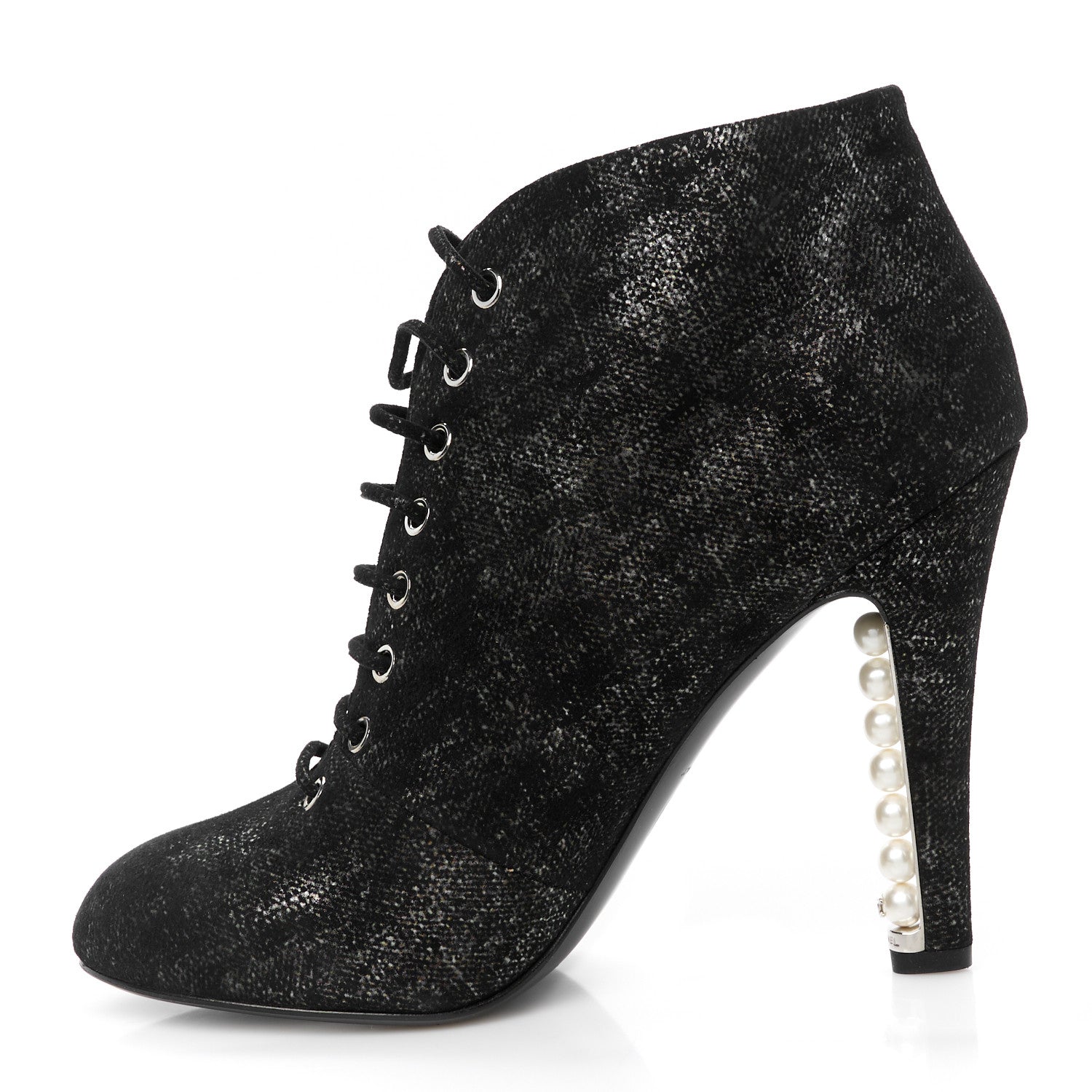 Chanel Metallic Suede Pearl Short Ankle Boots 39 Argent 1 of 10