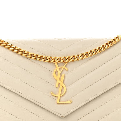 Saint Laurent Grain De Poudre Matelasse Chevron Monogram Chain Wallet Crema Soft 8 of 17