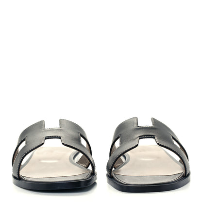 Hermes Box Calfskin Oran Sandals 38 Black 3 of 11