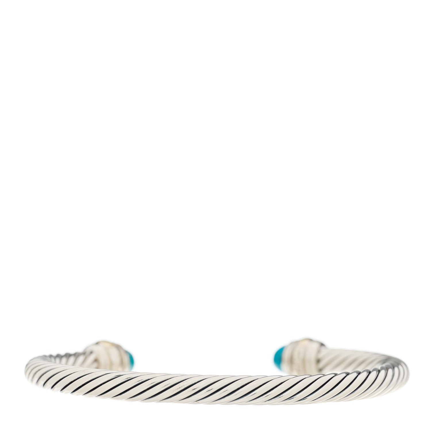 David Yurman Sterling Silver 14K Yellow Gold Turquoise 5mm Cable Classics Bracelet 2 of 3