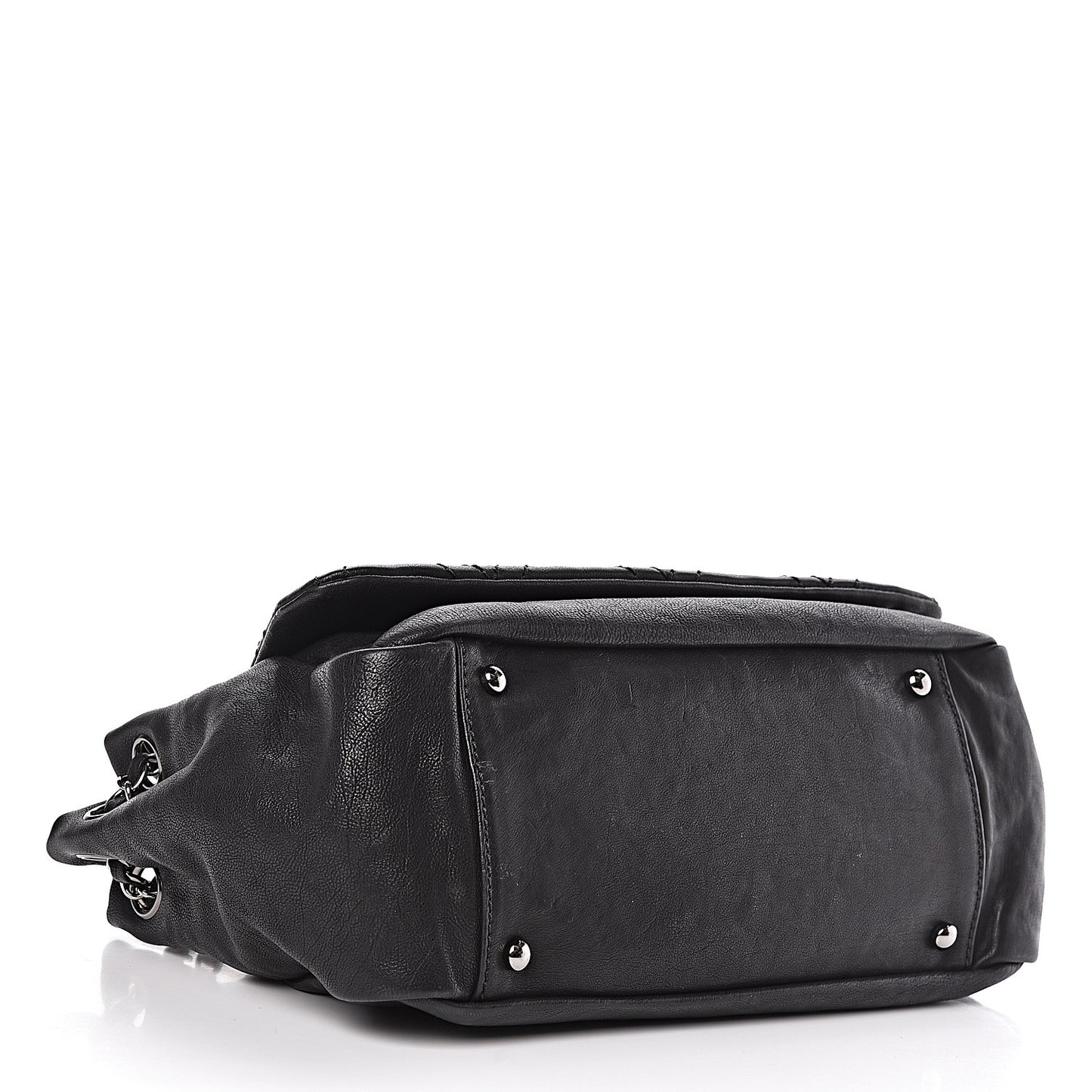 Calfskin Diamond Stitch Accordion Flap Black