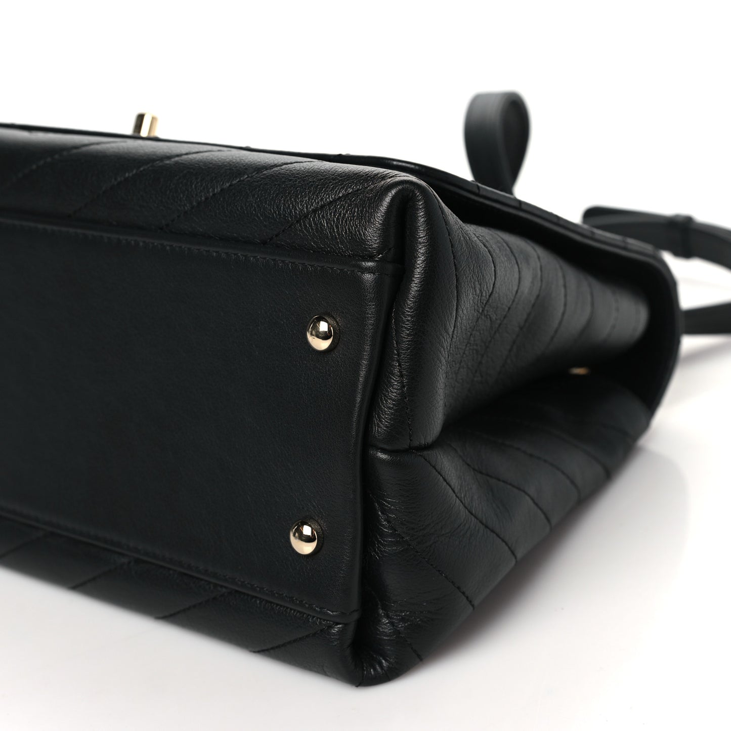 Grained Calfskin Small Chevron Chic Top Handle Flap Black