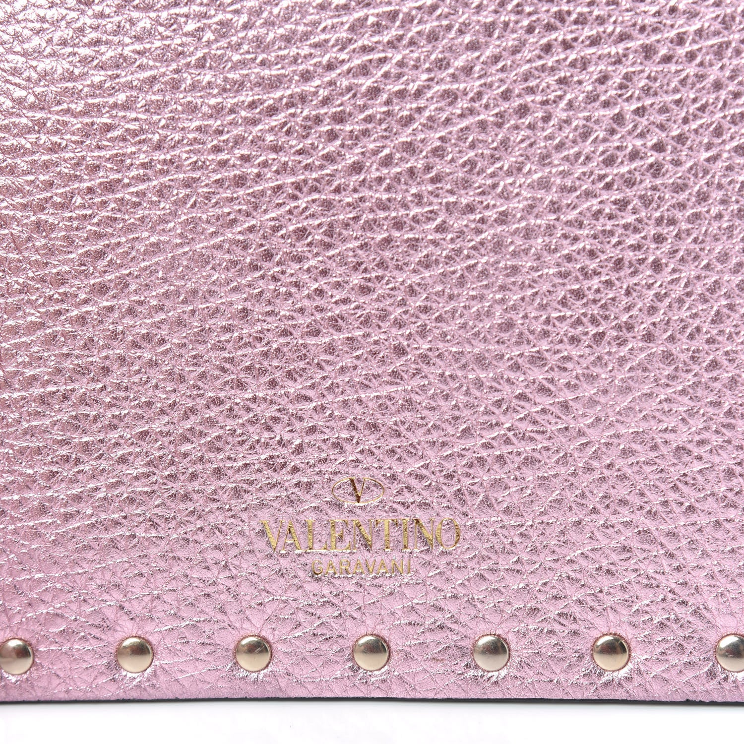 Valentino Garavani Metallic Pebbled Calfskin Medium Rockstud Envelope Flat Wristlet Pouch Giacinto 8 of 9