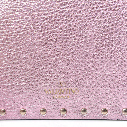 Valentino Garavani Metallic Pebbled Calfskin Medium Rockstud Envelope Flat Wristlet Pouch Giacinto 8 of 9