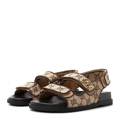 Gucci Monogram Kid Scamosciato Double G Womens Dad Sandals 35 Beige Ebony New Acero 3 of 10