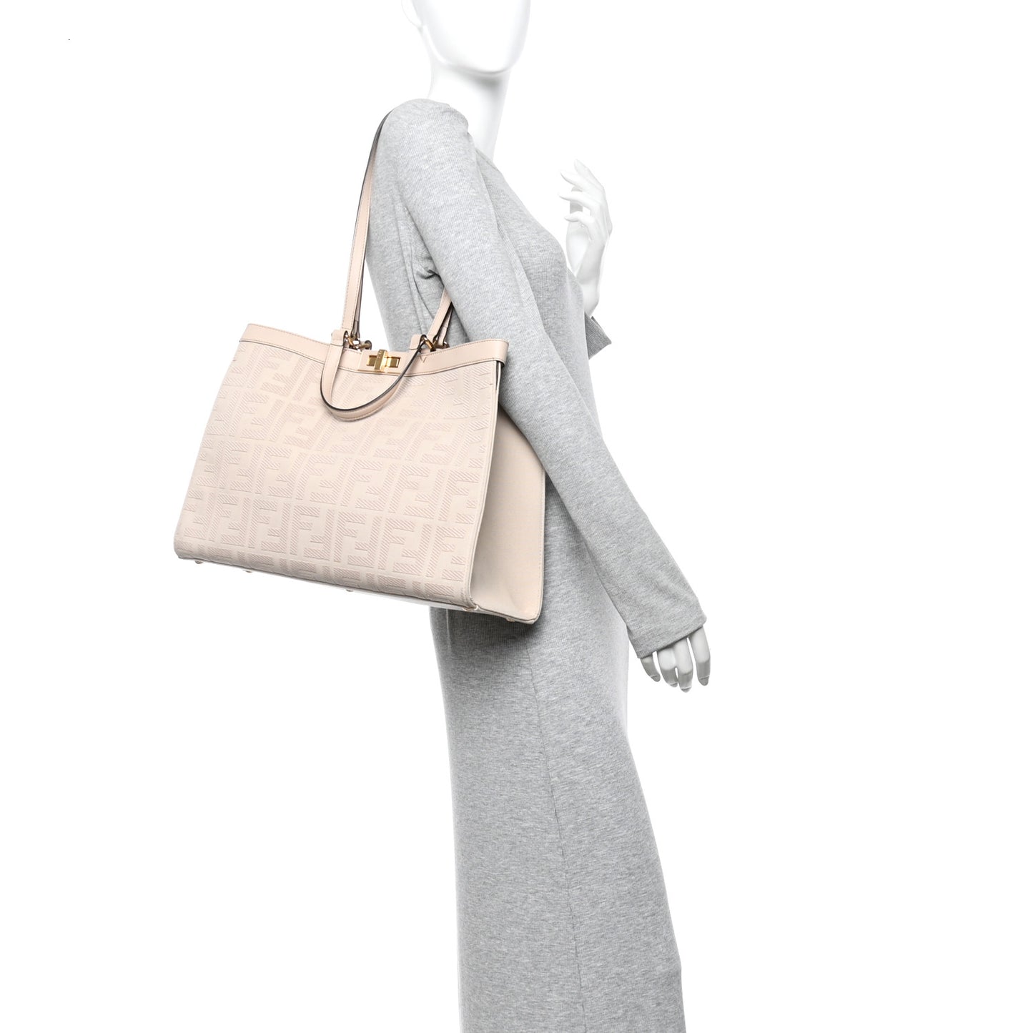 Canvas Vitello King FF Embroidered Medium Peekaboo X-Tote Poudre
