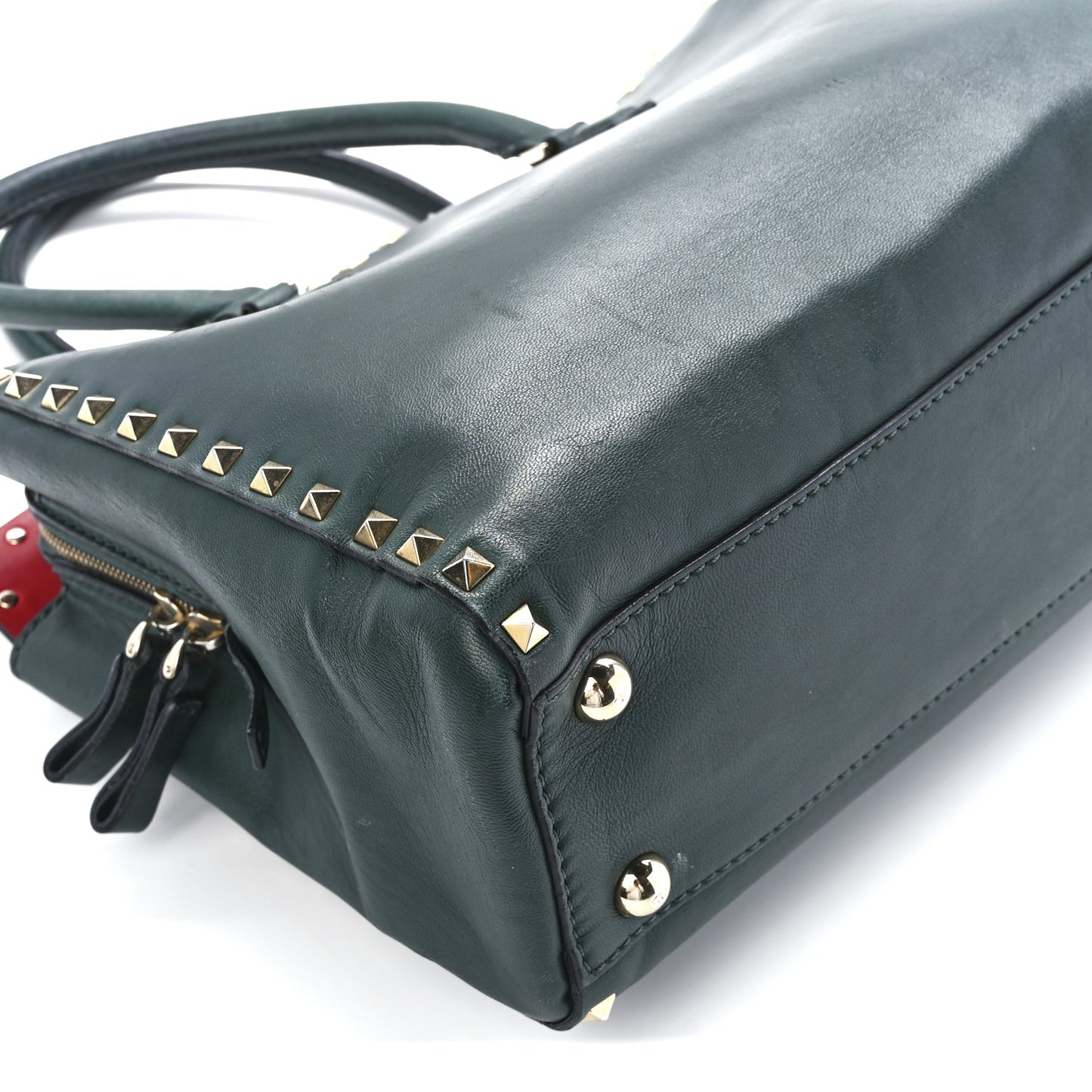 Vitello Small Rockstud Top Handle Tote Deep Green
