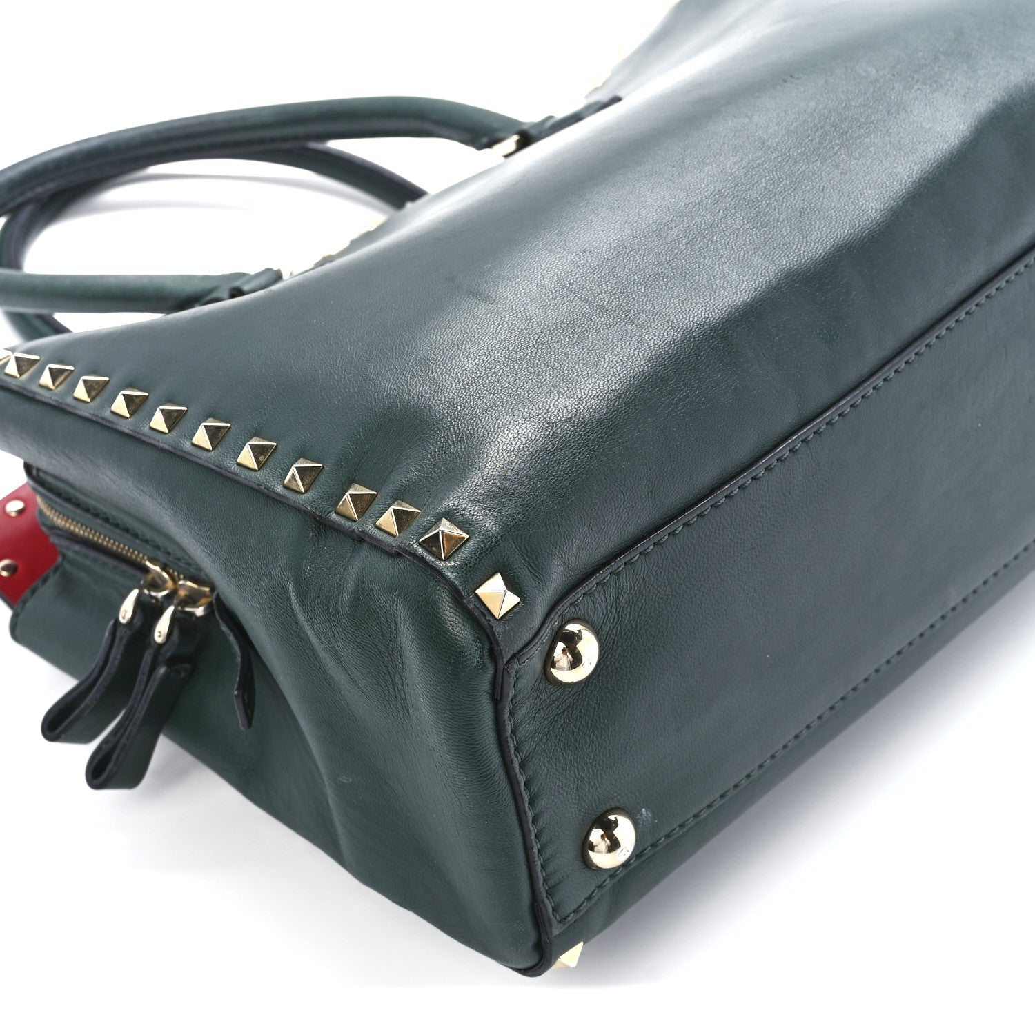 Valentino Garavani Vitello Small Rockstud Top Handle Tote Deep Green 11 of 15