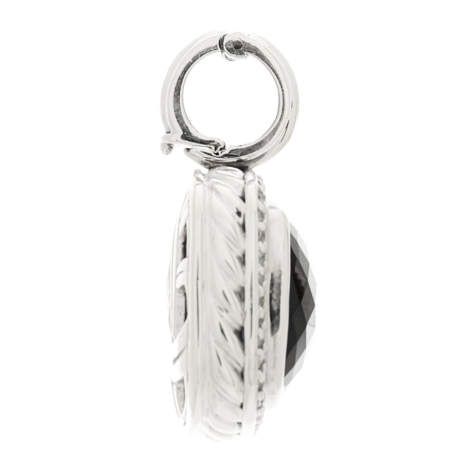 David Yurman Sterling Silver Diamond Black Onyx 14mm Albion Enhancer Pendant 4 of 4
