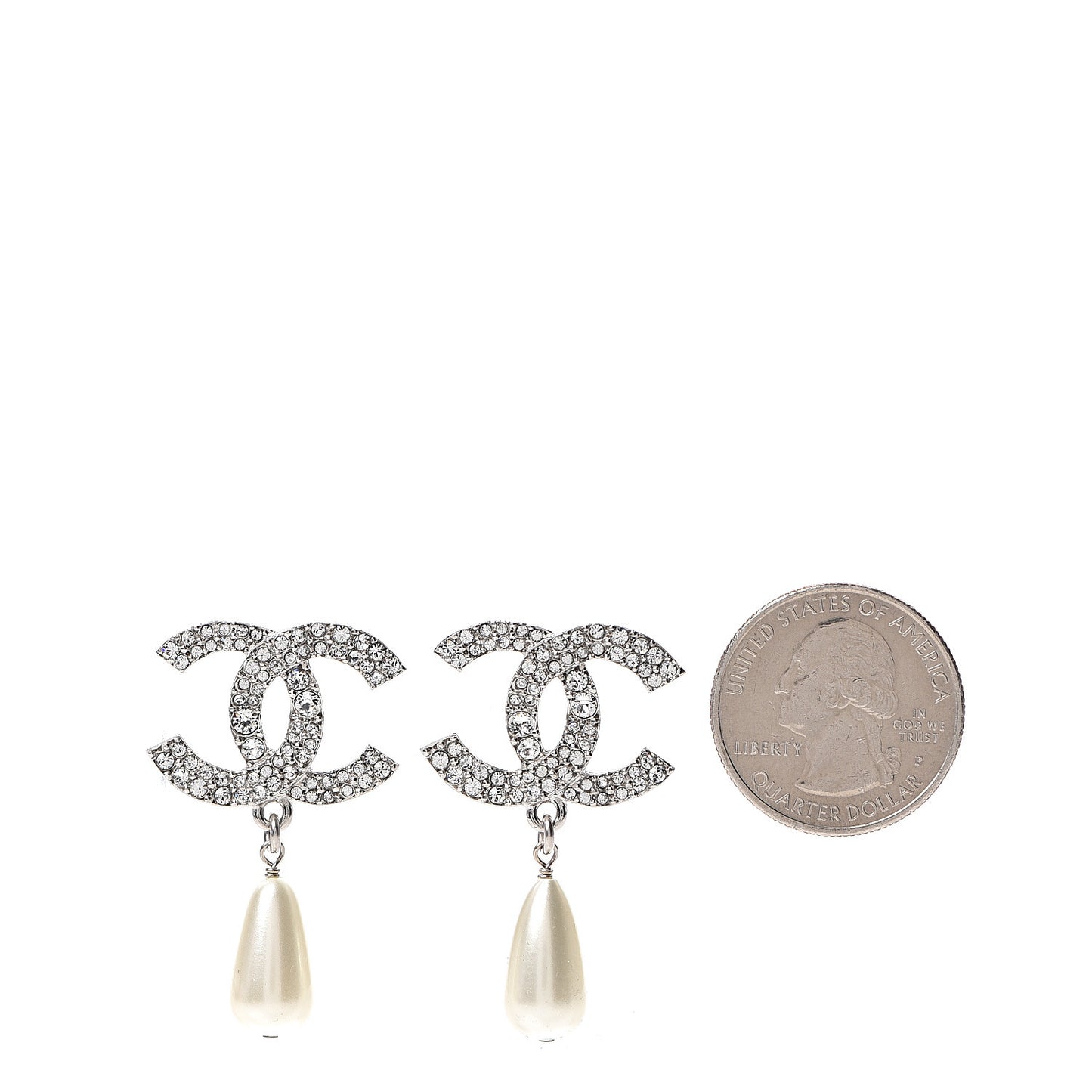 Crystal Pearl CC Drop Darling Bows Earrings Silver Pearly White