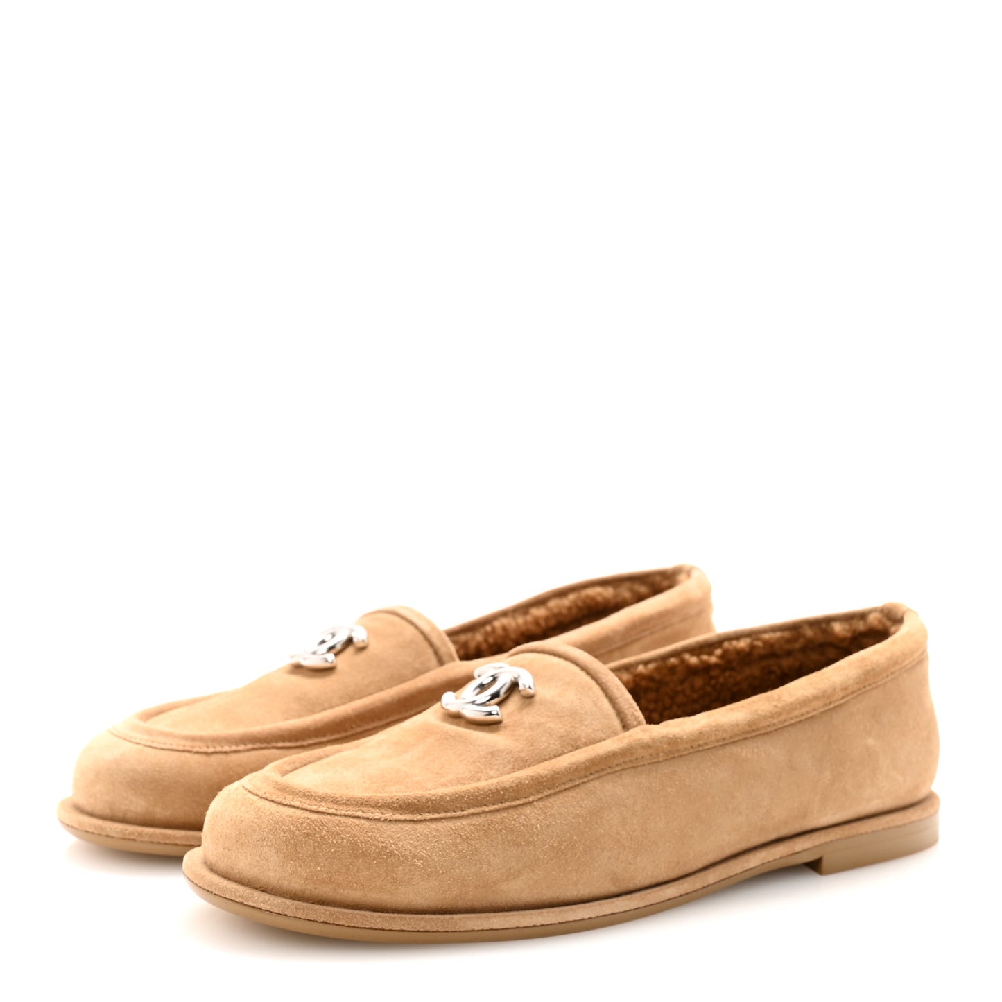 Suede Calfskin CC Loafers 38.5 Dark Beige