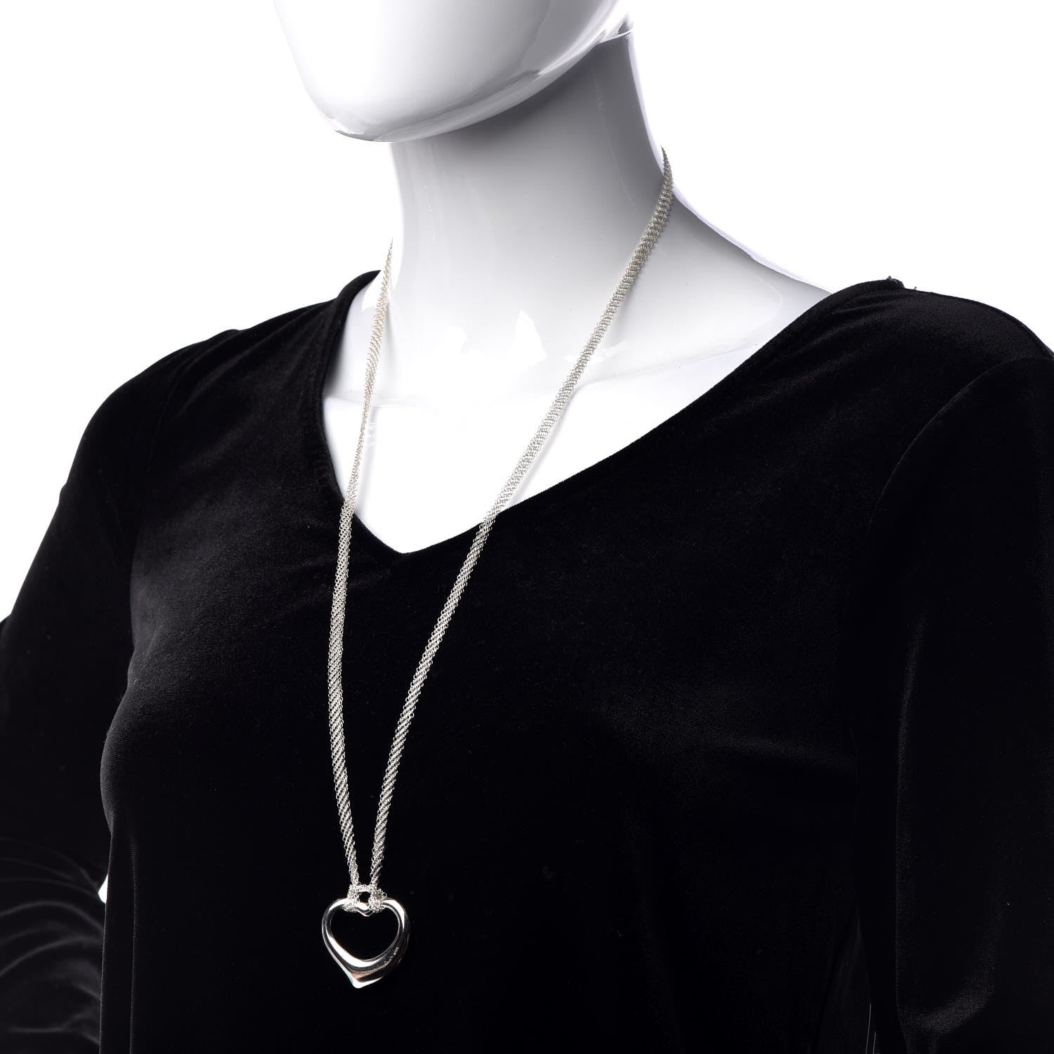Tiffany Sterling Silver 36mm Elsa Perretti Open Heart Mesh Necklace 2 of 6