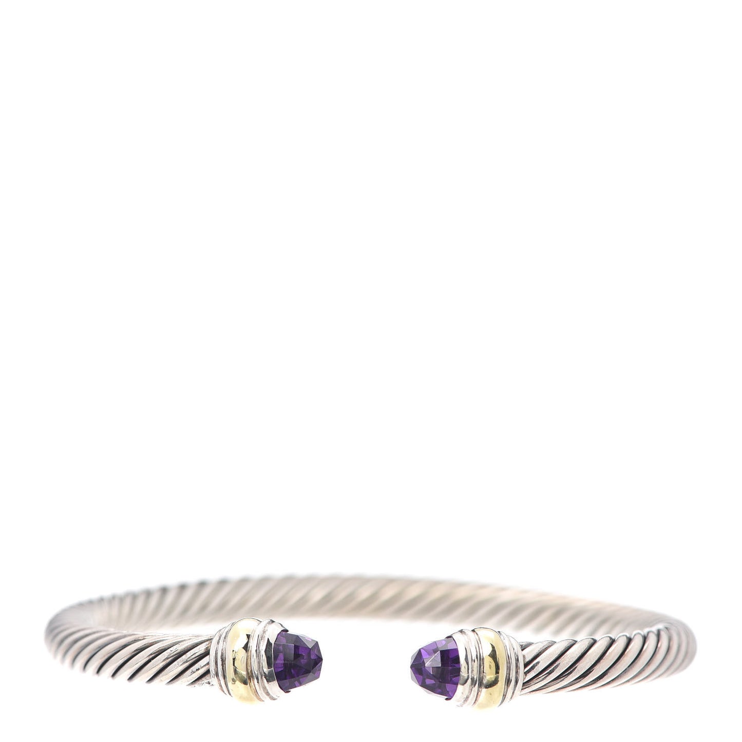 Sterling Silver 14K Yellow Gold Amethyst 5mm Cable Classics Bracelet