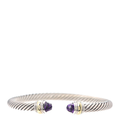 David Yurman Sterling Silver 14K Yellow Gold Amethyst 5mm Cable Classics Bracelet 1 of 5