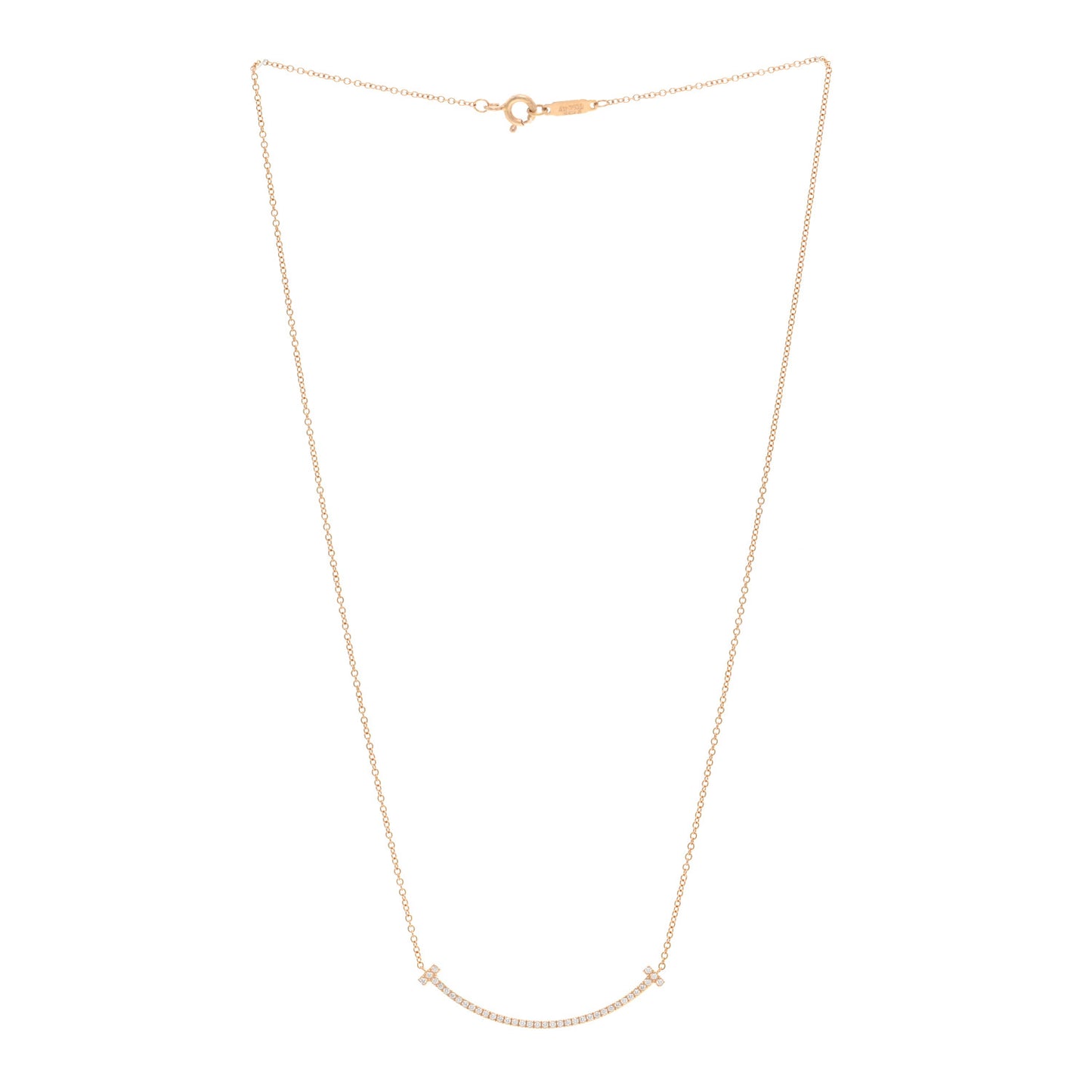 18K Rose Gold Diamond Small T Smile Pendant Necklace