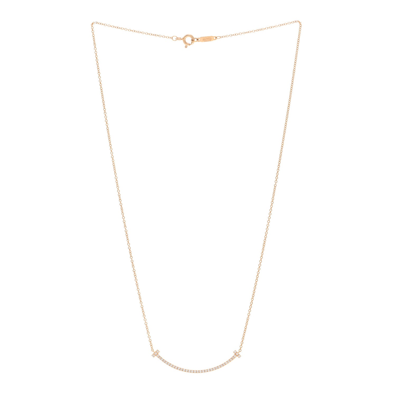 Tiffany 18K Rose Gold Diamond Small T Smile Pendant Necklace 3 of 4