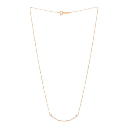 Tiffany 18K Rose Gold Diamond Small T Smile Pendant Necklace 3 of 4